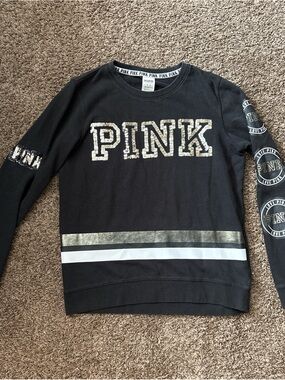 PINK Victoria's Secret Black Sweatshirt with Gold & White Accents